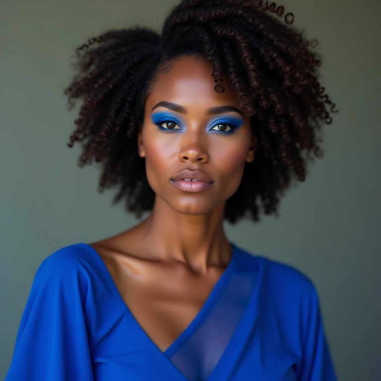 Ousadia fashion: sombra azul para um look moderno com vestido azul.