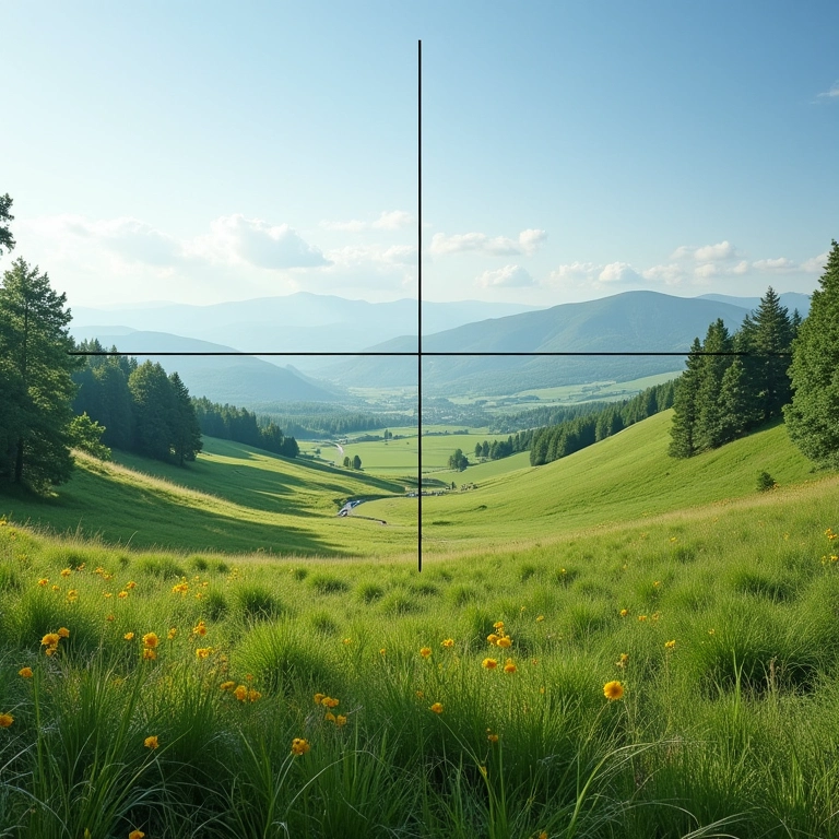 Paisagem mostrando a regra dos terços aplicada a uma vista panorâmica.
