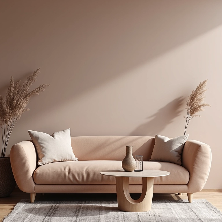 Parede acetinada combinada com móveis foscos e decoração brilhante, criando harmonia.