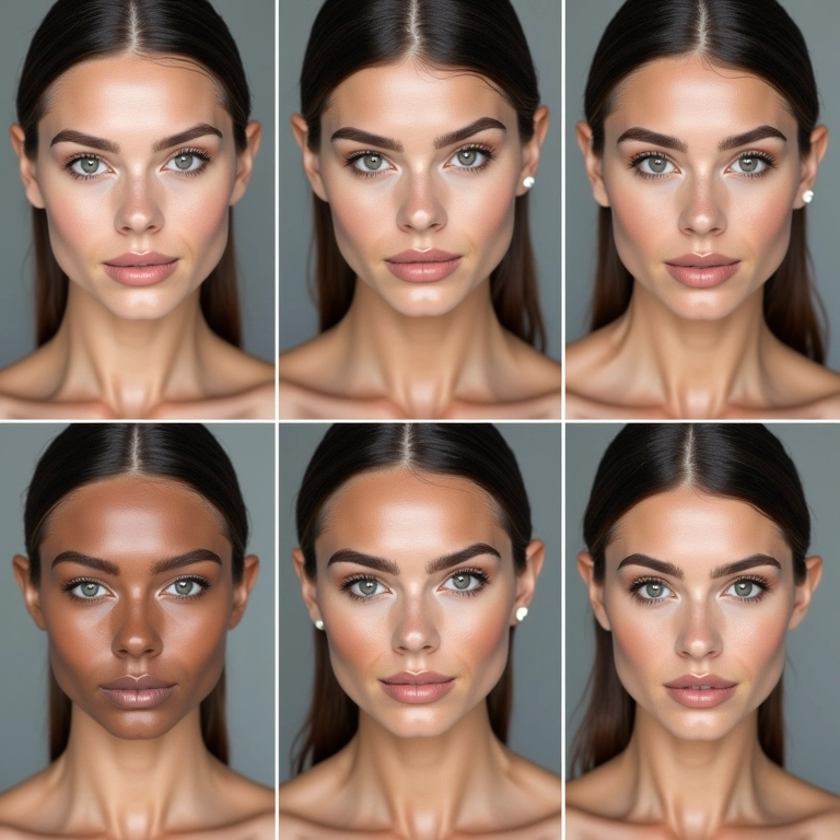 Passo a passo de contorno facial com produtos em pó.