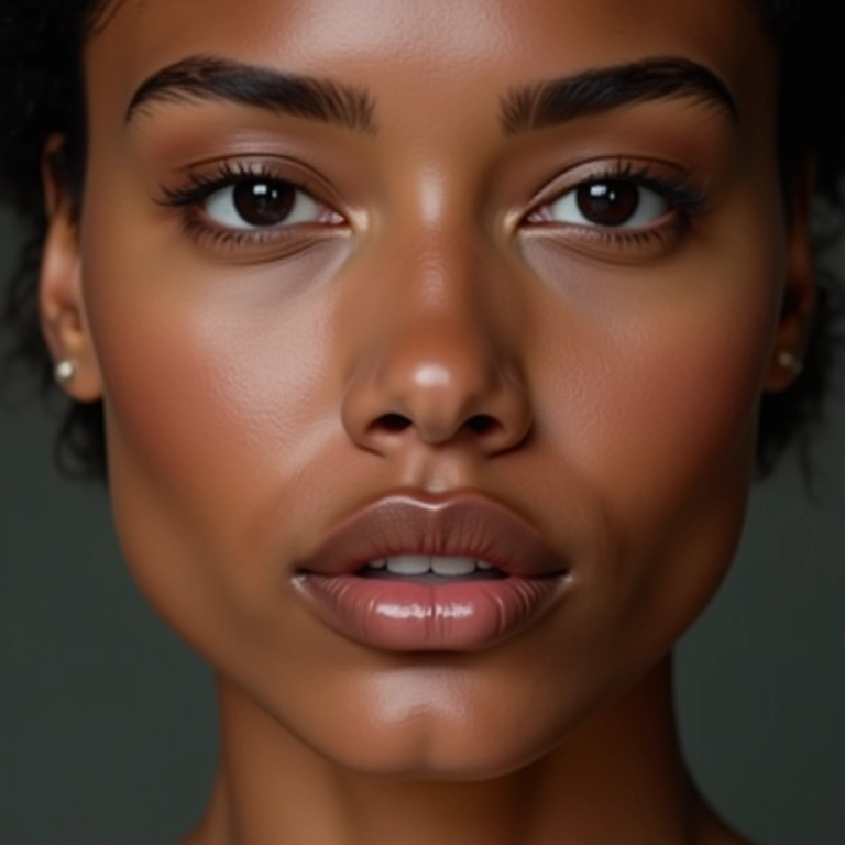 Pele com efeito porcelana, sem imperfeições.