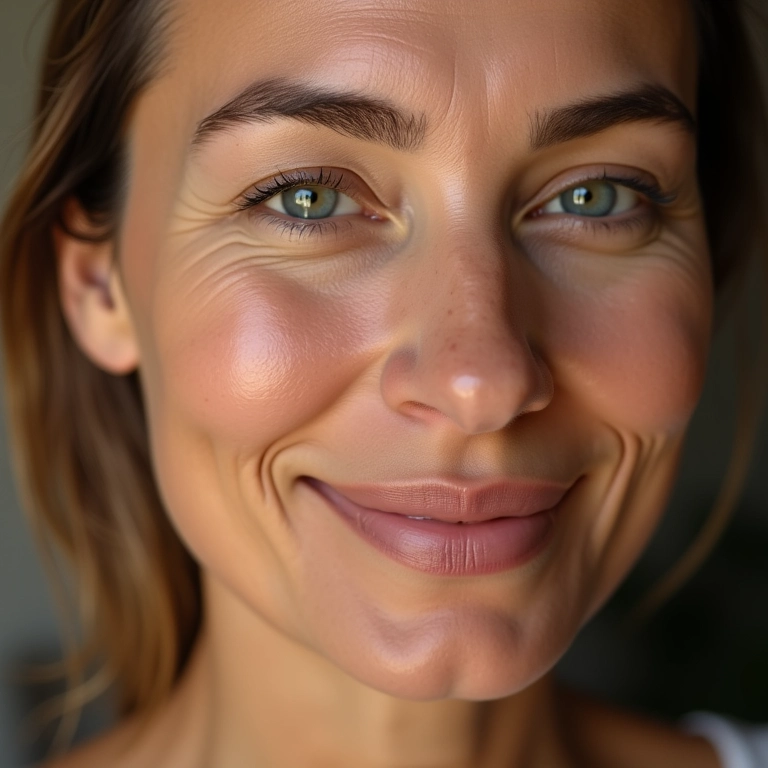 Pele madura radiante após aplicação de primer.