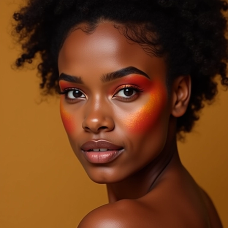 Pele morena com pó multicor terroso, look natural e elegante.