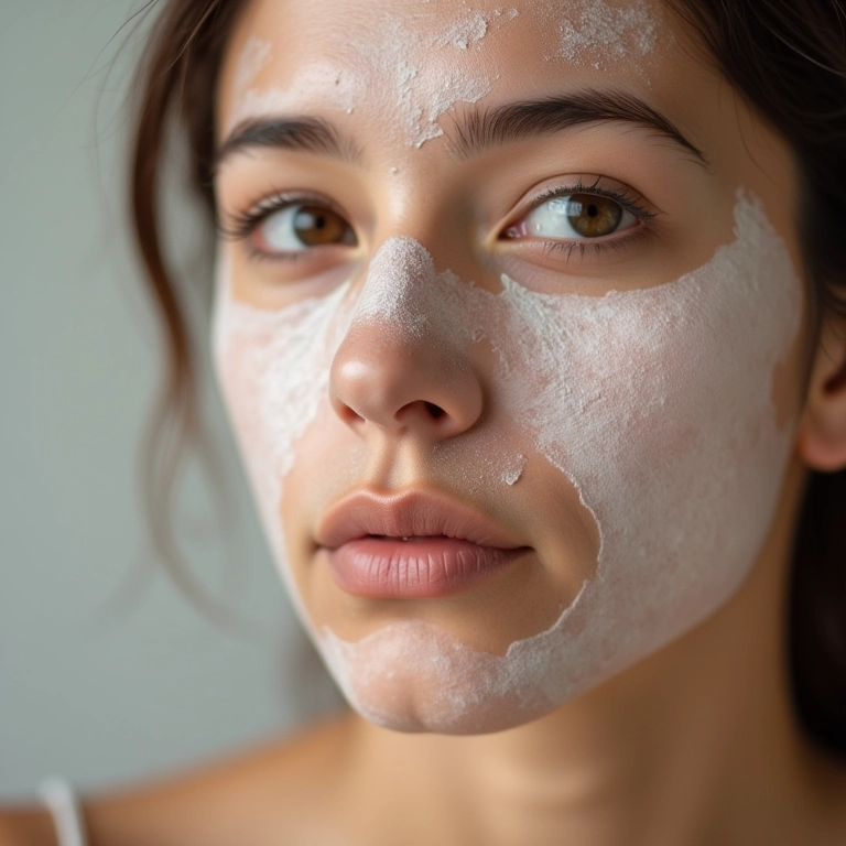 Pele oleosa sendo matificada com pó de sílica.