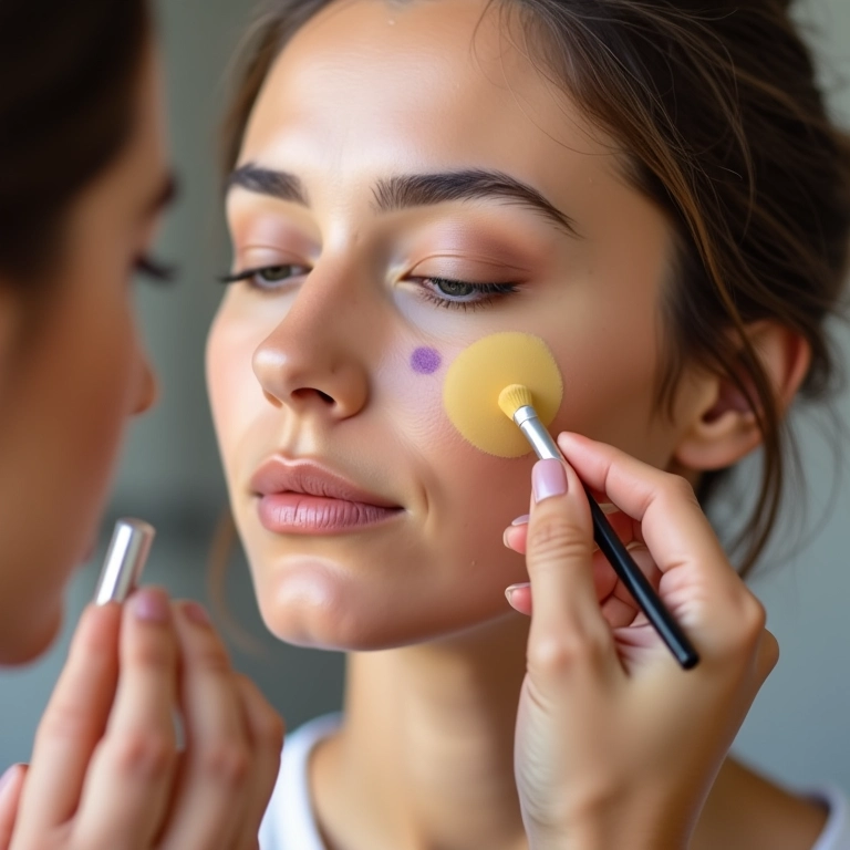 Pele uniforme com corretivo amarelo para manchas roxas.