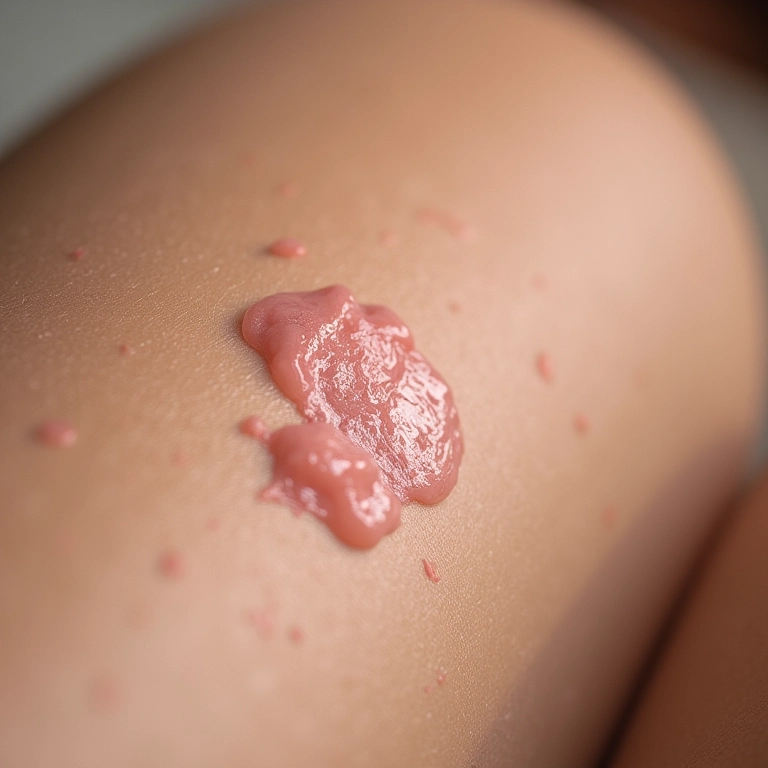 Pequenas bolhas e erupções cutâneas na pele após uso de maquiagem.