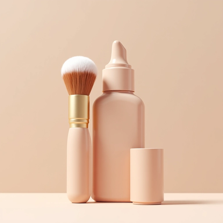 Pincéis de maquiagem cruelty-free ao lado de base.