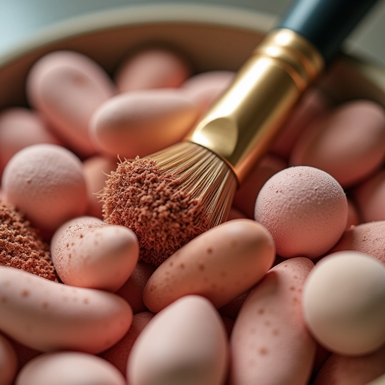 Pincéis e esponjas de maquiagem sujos e com acúmulo de produto.