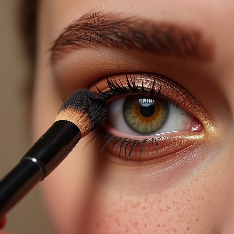 Pincel de esfumar grande aplicando sombra na pálpebra.