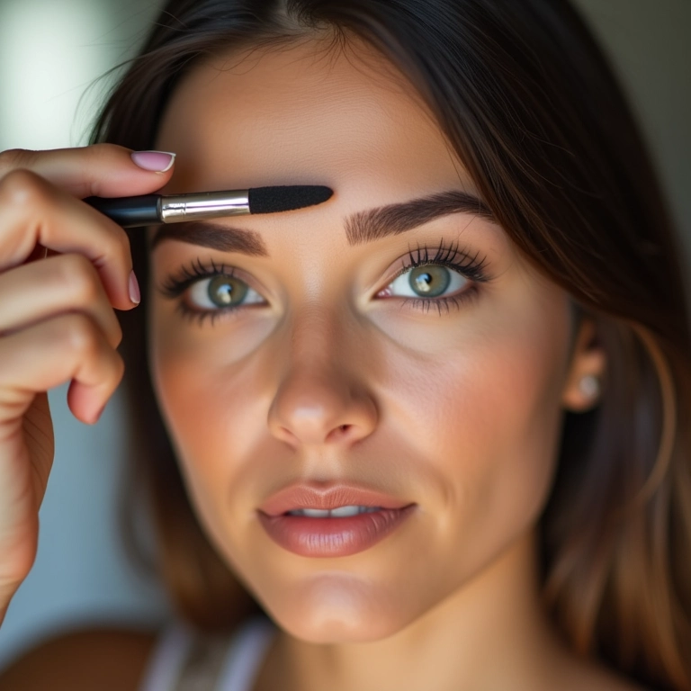 Pincel de sobrancelha preenchendo e definindo os fios.
