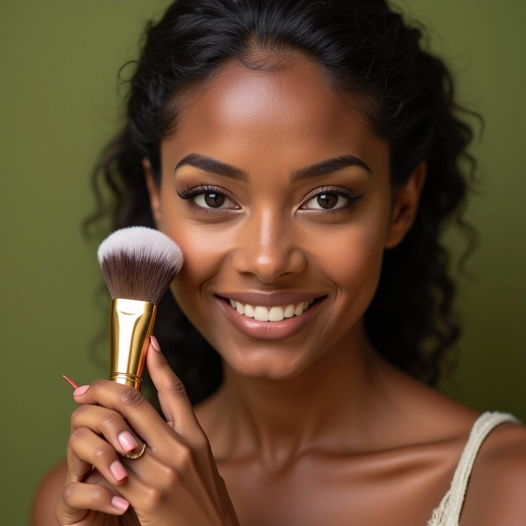 Pincel duo fiber proporcionando um acabamento natural na pele.