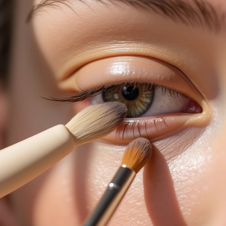 Pincel e esponja para aplicar corretivo.