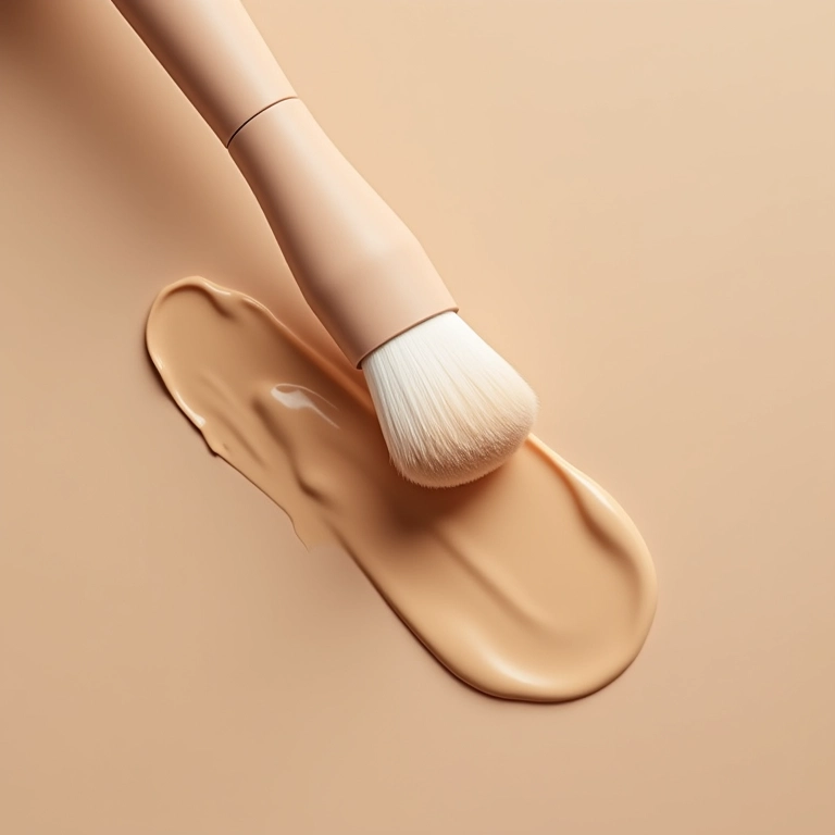 Pincel flat buffer para base, cobertura alta e acabamento polido.