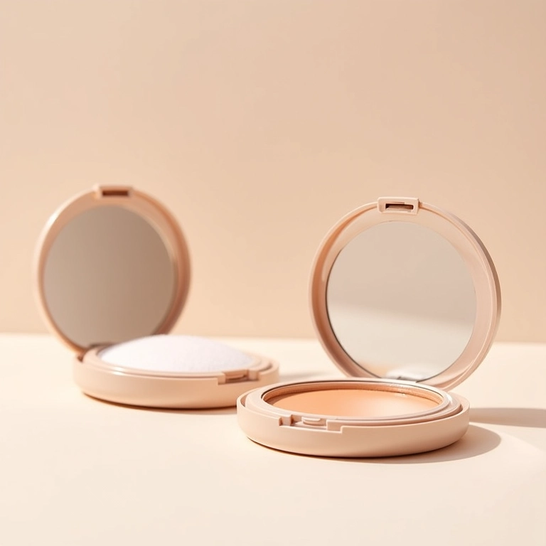 Pó compacto com cor e pó compacto translúcido.