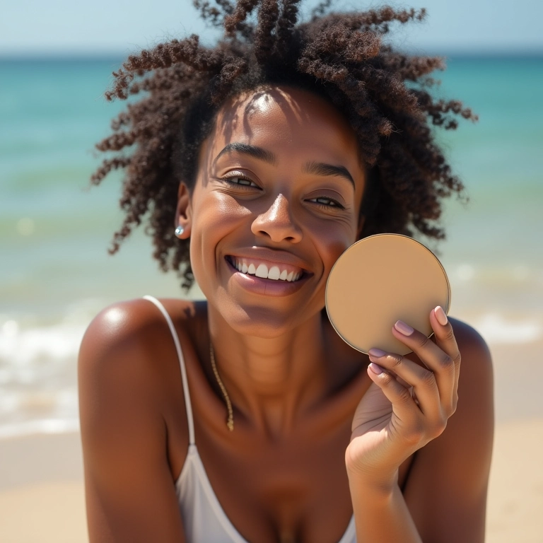 Pó compacto com FPS para proteção e controle de brilho.