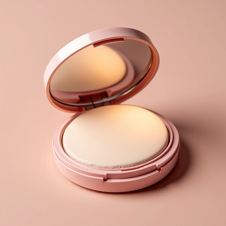 Pó compacto com spray fixador para prolongar a duração.