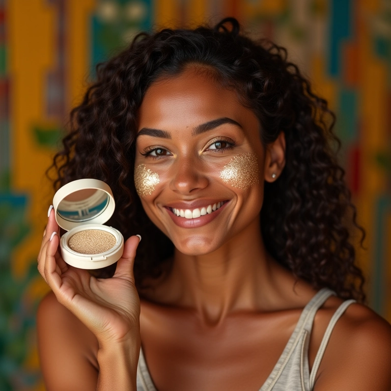 Pó compacto mineral iluminador, realce natural.