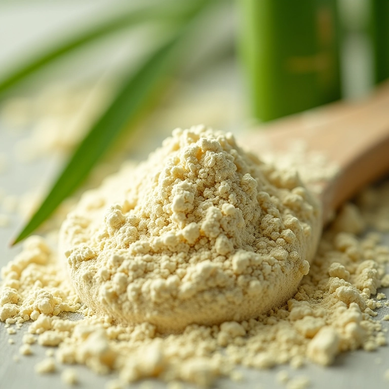 Pó de bambu sendo misturado com água, efeito de clareamento da pele.