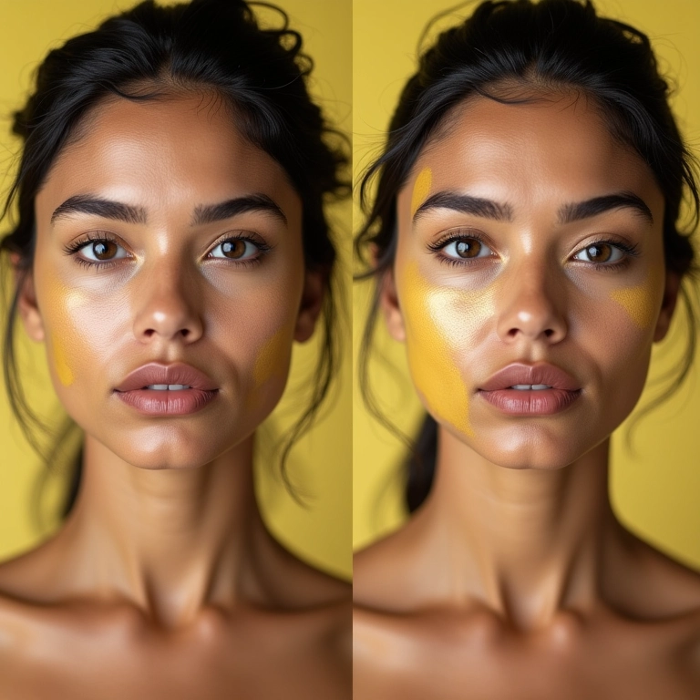 Pó finalizador amarelo disfarçando manchas.