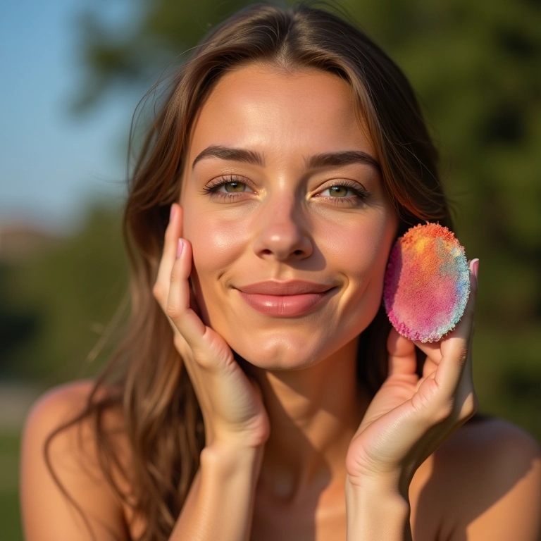 Pó multicor com proteção solar, ideal para proteger a pele no verão.