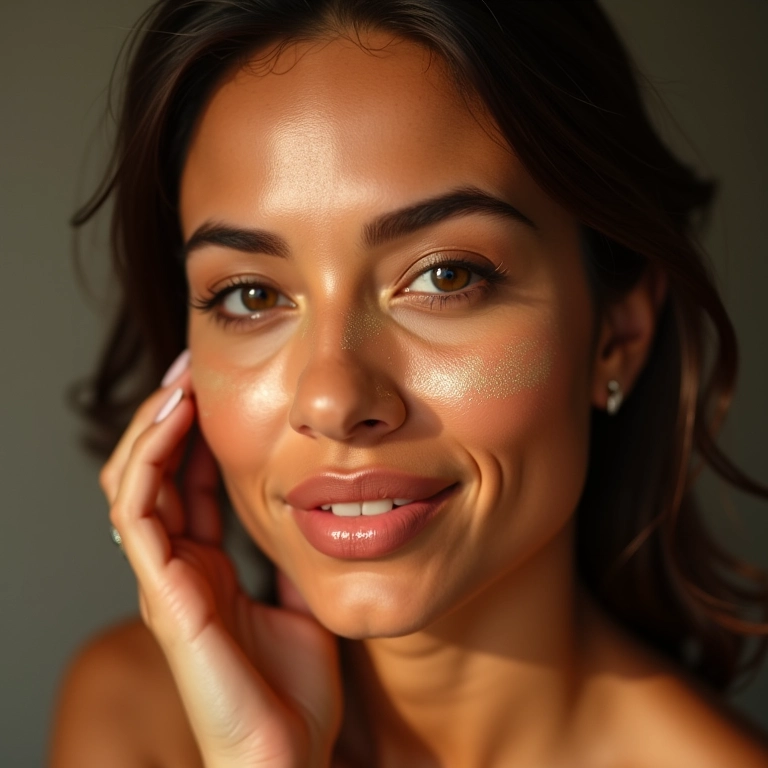 Pó solto com acabamento luminoso para pele radiante.