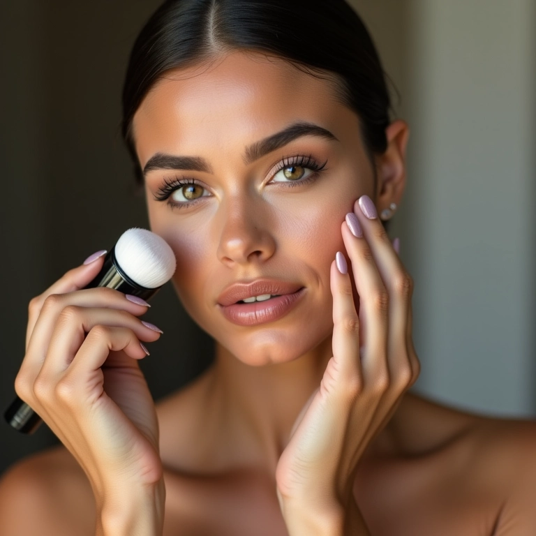 Pó translúcido selando a maquiagem.