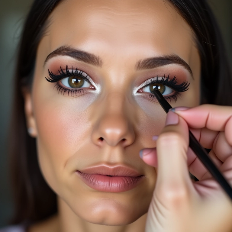 Praticando a simetria perfeita do delineado gráfico.