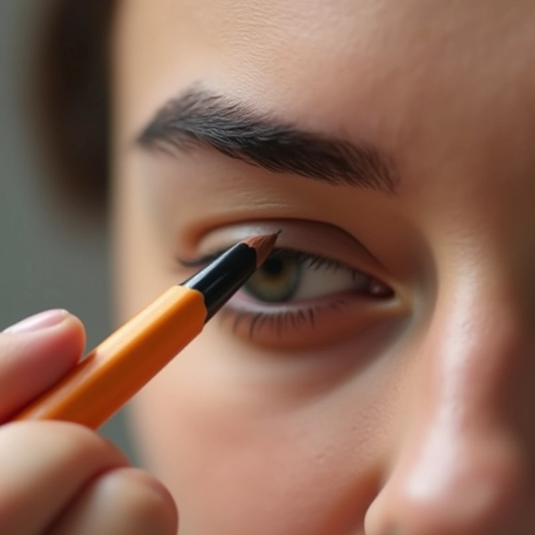 Preenchendo as falhas da sobrancelha com leves traços.