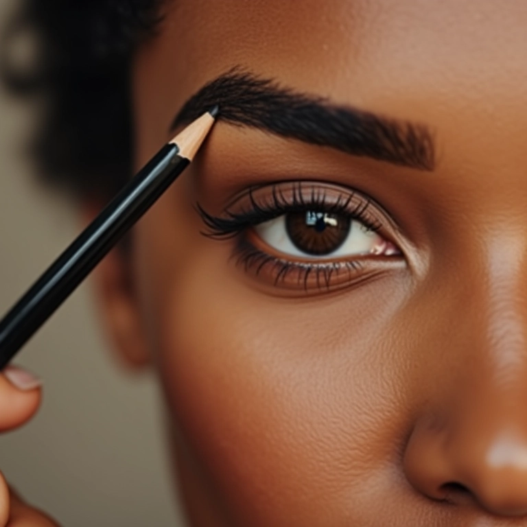 Preenchendo falhas na sobrancelha com lápis.