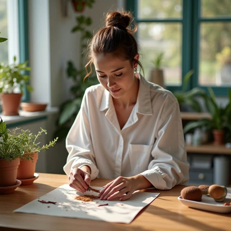 Preparação da área de trabalho para consertar o pó compacto.