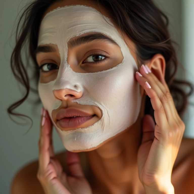 Preparação da pele com máscara hidratante antes da maquiagem indiana.