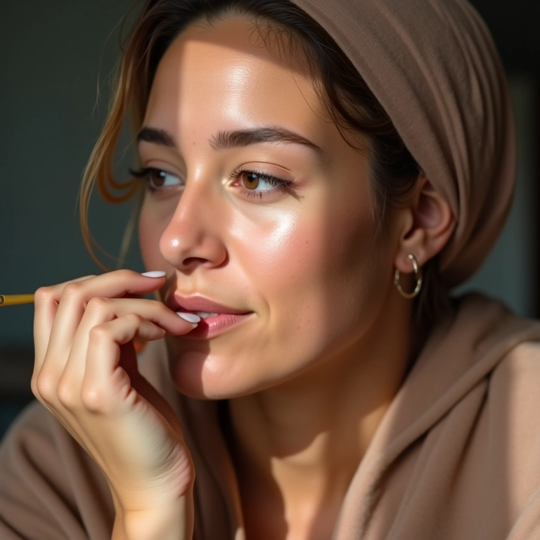 Preparação da pele para maquiagem árabe: primer sendo aplicado por mulher brasileira.