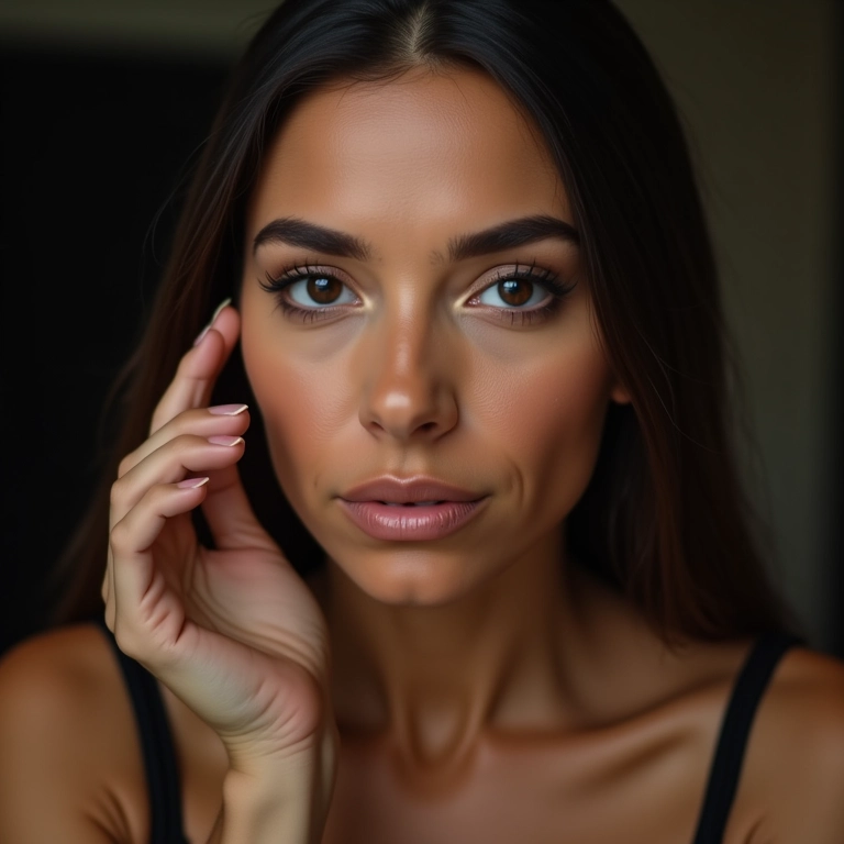 Preparação da pele para maquiagem com vestido preto.