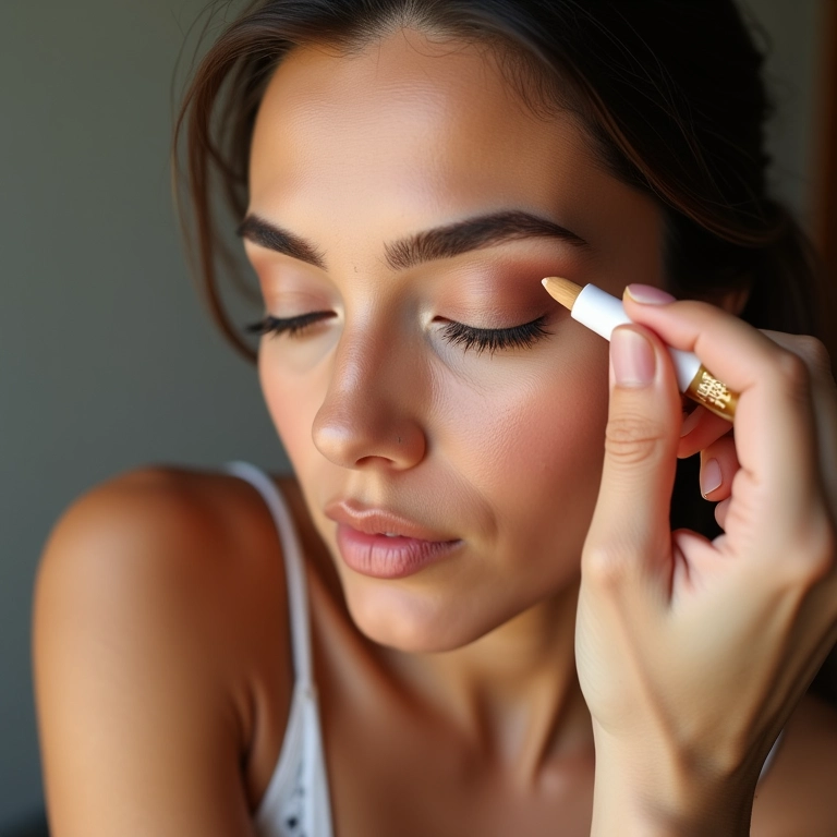 Preparando a pálpebra com primer antes da maquiagem.