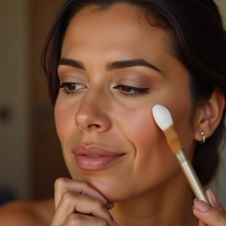 Preparando a pele com primer antes da maquiagem.