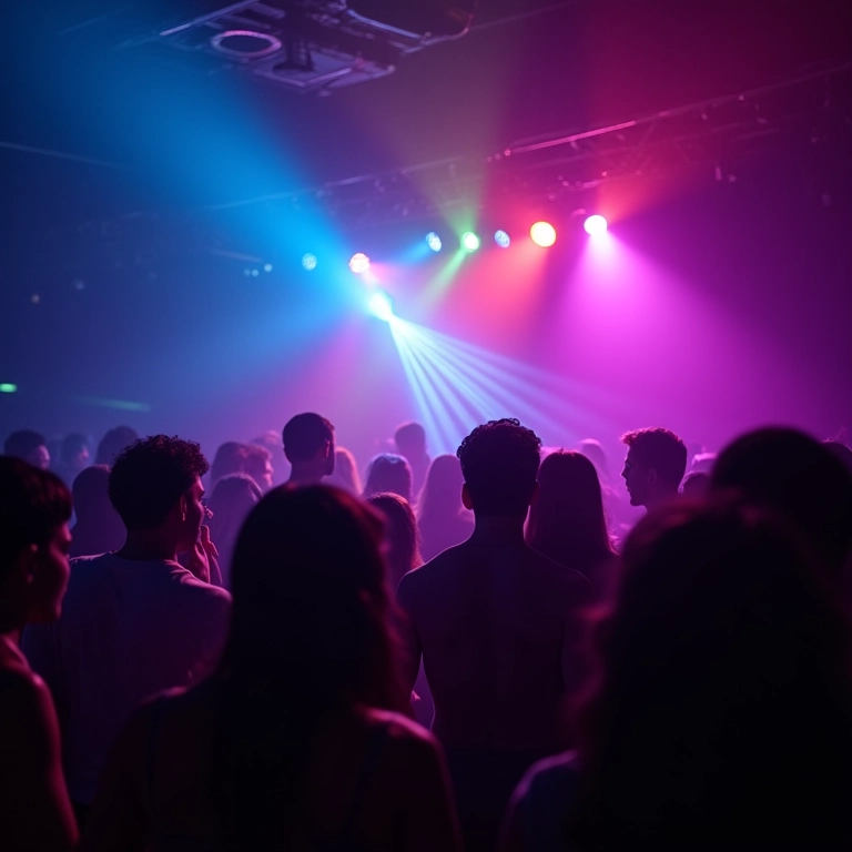 Projetores de LED coloridos iluminando festa brasileira.