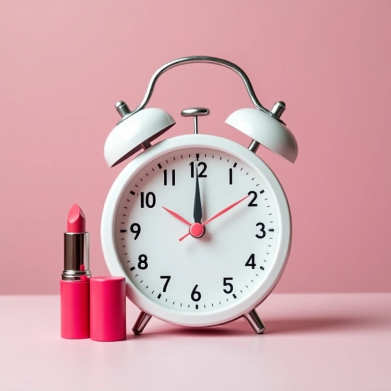 Relógio com um batom de longa duração ao lado, enfatizando sua durabilidade.