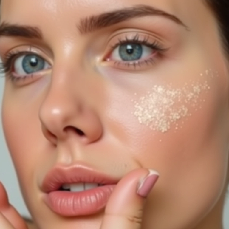 Removendo o iluminador em pó solto corretamente para uma pele saudável.