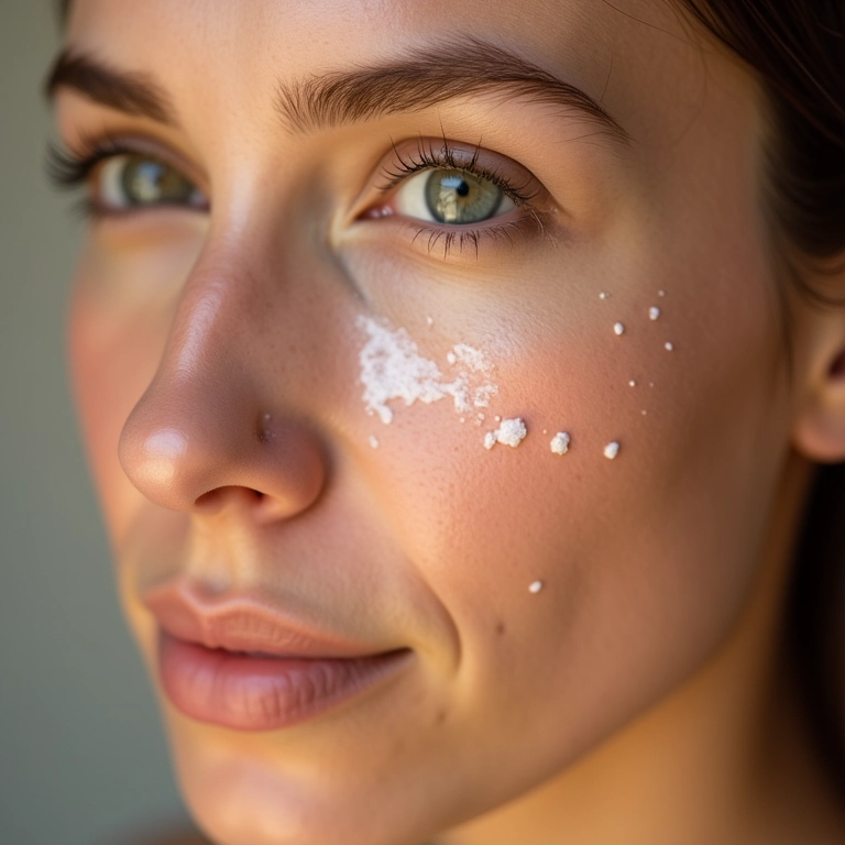Rosto de mulher com BB cream, pele hidratada e viçosa.