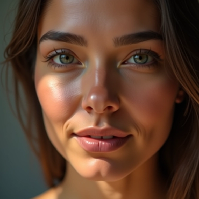 Rosto de mulher com maquiagem contorno invertido, iluminando a pele.