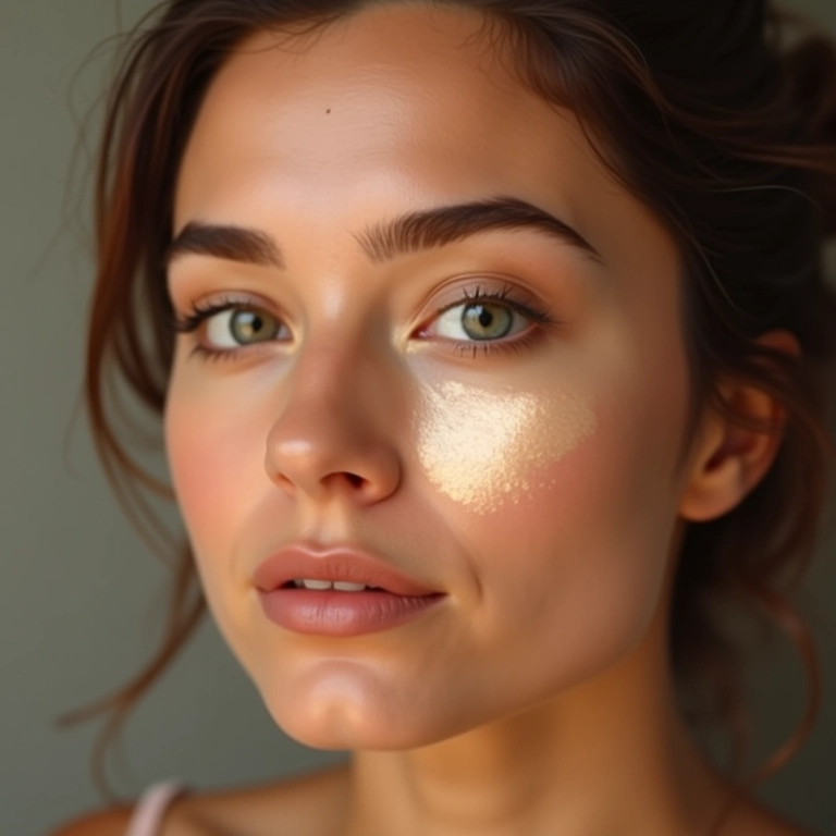 Rosto iluminado mostrando onde aplicar o iluminador marmorizado.