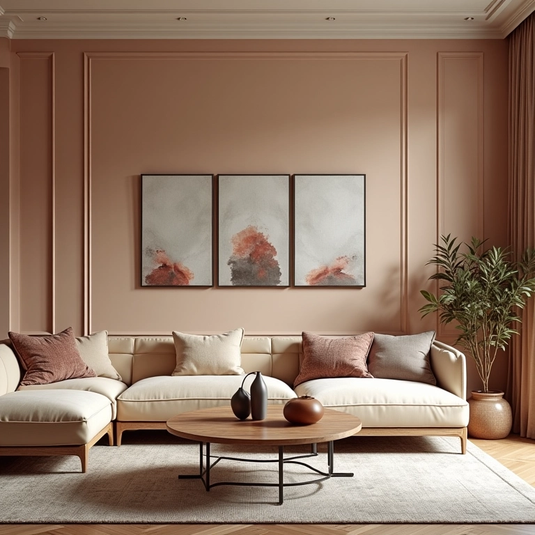 Sala com paredes acetinadas, destacando elementos decorativos, foco nos detalhes.