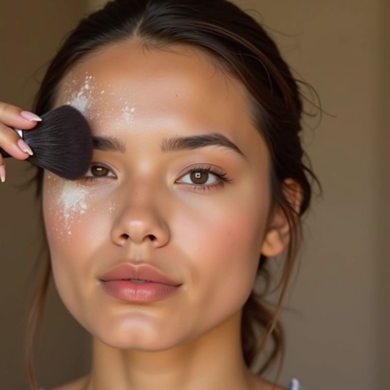 Selagem da pele com pó translúcido após o contorno.