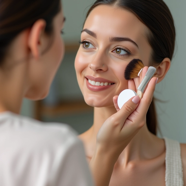 Selando a base com pó translúcido para durabilidade.