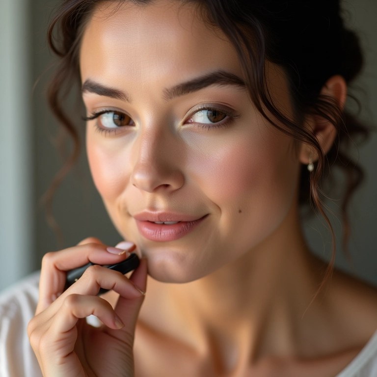 Selando a maquiagem com pó compacto.