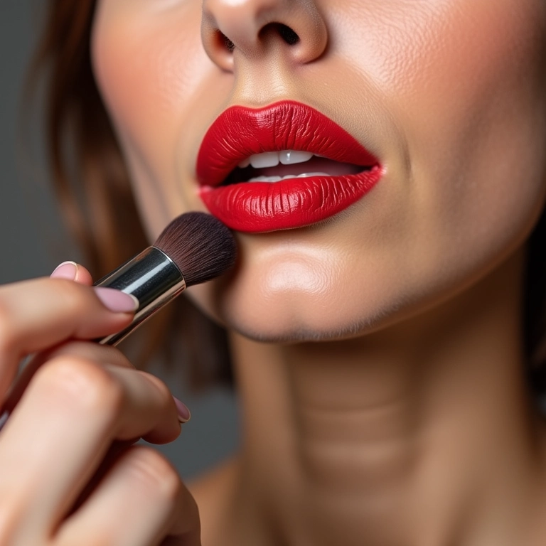 Selando o batom com pó translúcido para maior duração.