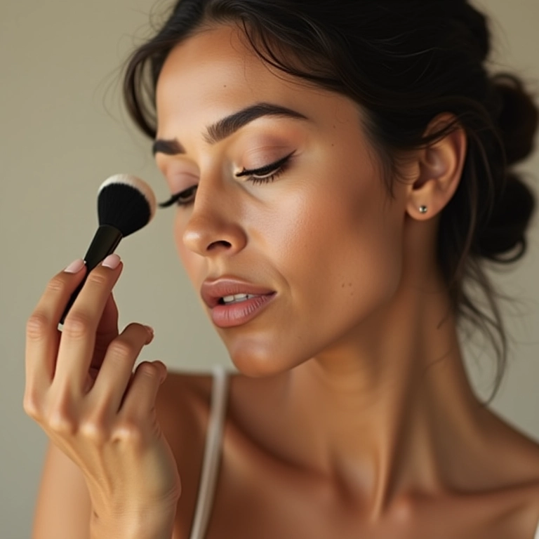 Selando o corretivo com pó translúcido para fixar a maquiagem.