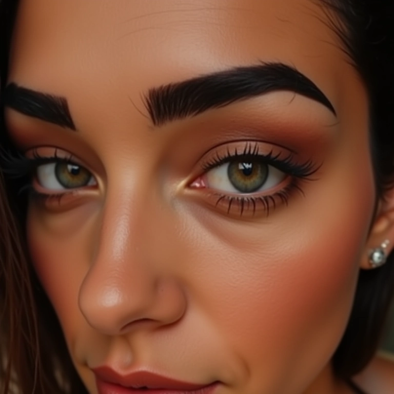 Sobrancelhas angulosas em rosto quadrado.