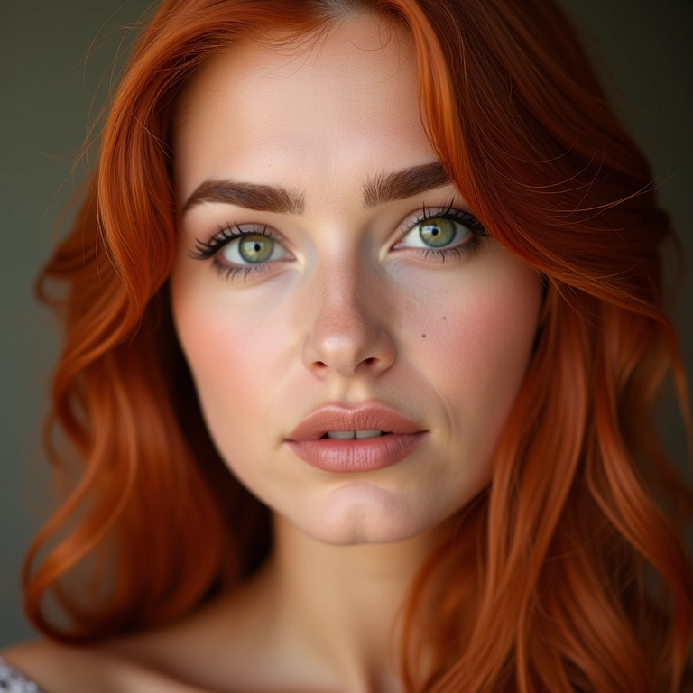 Sobrancelhas bem definidas em uma ruiva.