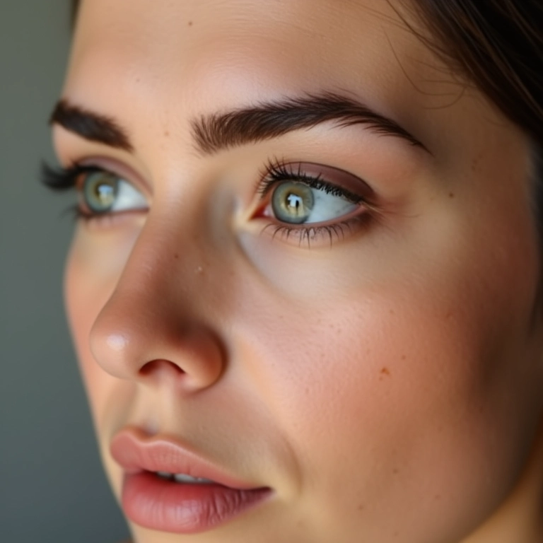 Sobrancelhas bem definidas realçando o rosto.